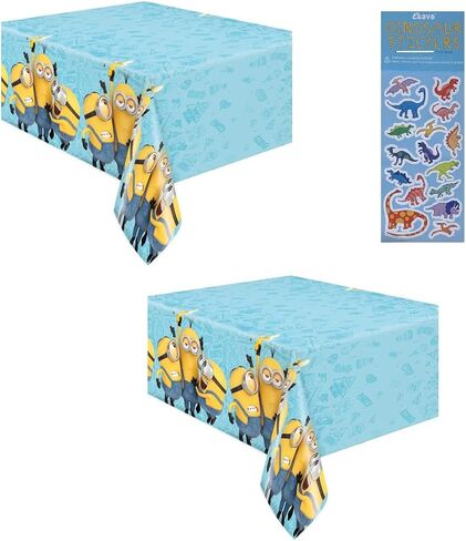 Unique Despicable Me - The Rise of Gru Birthday Party Supplies Bundle Pack Includes 2 Plastic Table Covers with 1 Dinosaur Sticker Sheet in Saudi Arabia