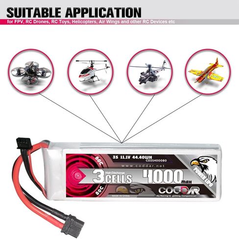 3500mAh 3S 11.1V 80C LiPo Battery with XT60 Connector for 1/10 Scale RC Hobby Models RC Racing Drone FPV Quads Quadcoper in Kuwait