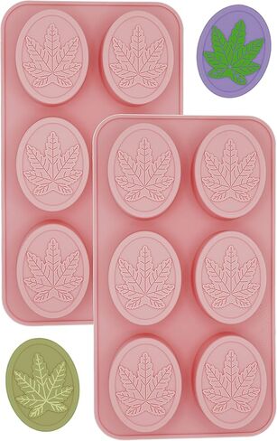 Marijuana Leaf Shaped Embossed Design Silicone Oval Soap Mold Tray Homemade Soap DIY Tray Mould, Set of Two in Kuwait