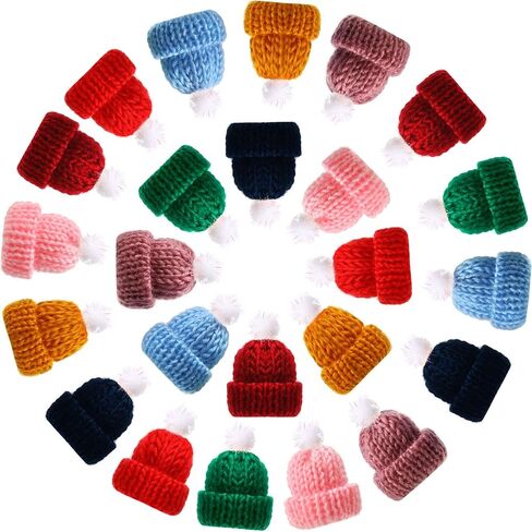 48 Pieces Mini Knitting Hats Christmas Mini Knitting Doll Hats Assorted Color Mini Wool Hat for Christmas Ornaments DIY Art and Craft in Saudi Arabia