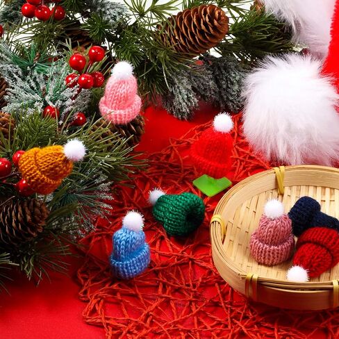48 Pieces Mini Knitting Hats Christmas Mini Knitting Doll Hats Assorted Color Mini Wool Hat for Christmas Ornaments DIY Art and Craft in Saudi Arabia
