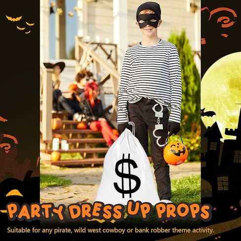 Zonon 8 Pieces Robber Costume Set Include Dollar Sign Money Drawstring Bag Canvas Cash Sack Eye Mask Knit Beanie Hat and Black Gloves for Halloween Bank Robber Cosplay Thief Burglar Theme Party in Saudi Arabia