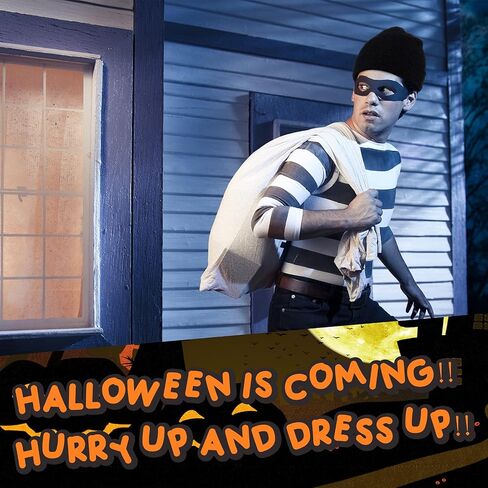 Zonon 8 Pieces Robber Costume Set Include Dollar Sign Money Drawstring Bag Canvas Cash Sack Eye Mask Knit Beanie Hat and Black Gloves for Halloween Bank Robber Cosplay Thief Burglar Theme Party in Saudi Arabia