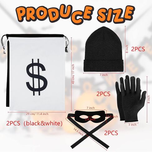 Zonon 8 Pieces Robber Costume Set Include Dollar Sign Money Drawstring Bag Canvas Cash Sack Eye Mask Knit Beanie Hat and Black Gloves for Halloween Bank Robber Cosplay Thief Burglar Theme Party in Saudi Arabia