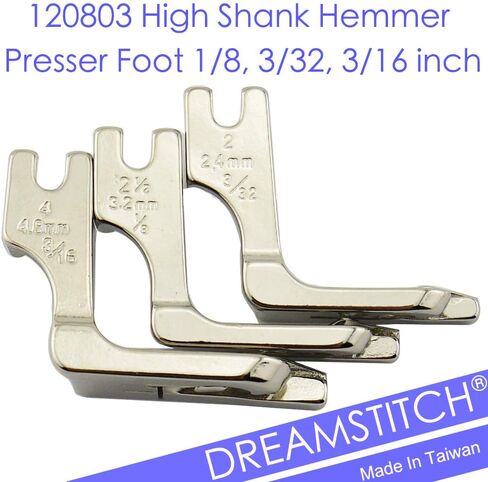 DREAMSTITCH 120803 1/8, 3/32, 3/16 inch High Shank Hemmer Presser Foot Rolled Hem Foot for Singer 1300, 191D, 195K, 196K, 20UX143 and More Sewing Machine 120803 Set in Saudi Arabia