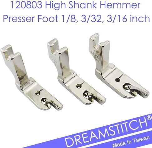 DREAMSTITCH 120803 1/8, 3/32, 3/16 inch High Shank Hemmer Presser Foot Rolled Hem Foot for Singer 1300, 191D, 195K, 196K, 20UX143 and More Sewing Machine 120803 Set in Saudi Arabia