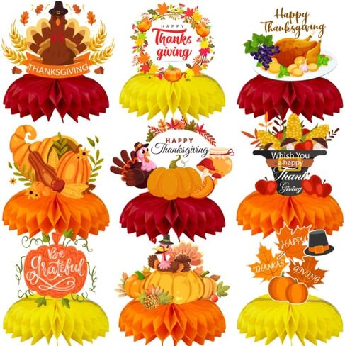 QICI 9 قطع من قطعة مركزية على شكل قرص العسل لعيد الشكر، زينة على شكل قرص العسل التركي، ديكورات حفلات عيد الشكر، لوازم حفلات مهرجان الخريف in Kuwait