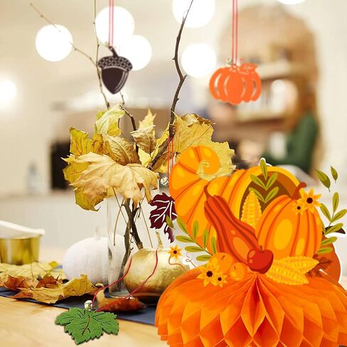 QICI 9 قطع من قطعة مركزية على شكل قرص العسل لعيد الشكر، زينة على شكل قرص العسل التركي، ديكورات حفلات عيد الشكر، لوازم حفلات مهرجان الخريف in Kuwait