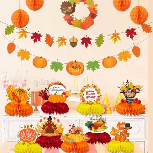 QICI 9 قطع من قطعة مركزية على شكل قرص العسل لعيد الشكر، زينة على شكل قرص العسل التركي، ديكورات حفلات عيد الشكر، لوازم حفلات مهرجان الخريف in Kuwait