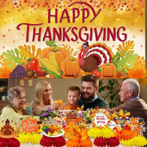 QICI 9 قطع من قطعة مركزية على شكل قرص العسل لعيد الشكر، زينة على شكل قرص العسل التركي، ديكورات حفلات عيد الشكر، لوازم حفلات مهرجان الخريف in Kuwait