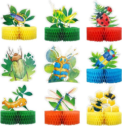 9 Pcs Summer Bugs Party Decorations Bug Themed Honeycomb Centerpiece Bug Party Supplies Insect Table Centerpiece Decoration Bug Themed Honeycombs Table Toppers for Baby Shower, Birthday Supplies in Saudi Arabia