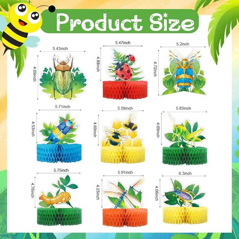 9 Pcs Summer Bugs Party Decorations Bug Themed Honeycomb Centerpiece Bug Party Supplies Insect Table Centerpiece Decoration Bug Themed Honeycombs Table Toppers for Baby Shower, Birthday Supplies in Saudi Arabia