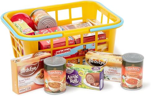Casdon 62801.AMA002 Colourful Toy Shopping Basket for Children Aged 2+ | Comes with Miniature Versions of Popular Branded Foods in Kuwait