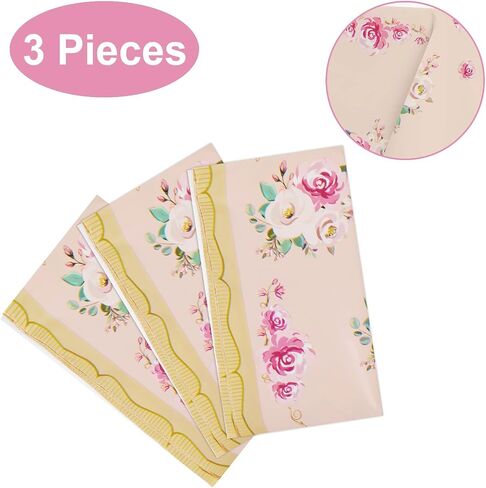 PHOGARY 3 Pieces Tea Party Floral Tablecloth for Party Decoration, Floral Plastic Rectangular Table Covers Flower Tablecloth for Tea Party Dessert Time Girl Birthday Party Supplies in Saudi Arabia