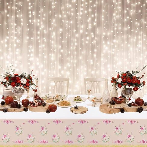 PHOGARY 3 Pieces Tea Party Floral Tablecloth for Party Decoration, Floral Plastic Rectangular Table Covers Flower Tablecloth for Tea Party Dessert Time Girl Birthday Party Supplies in Saudi Arabia