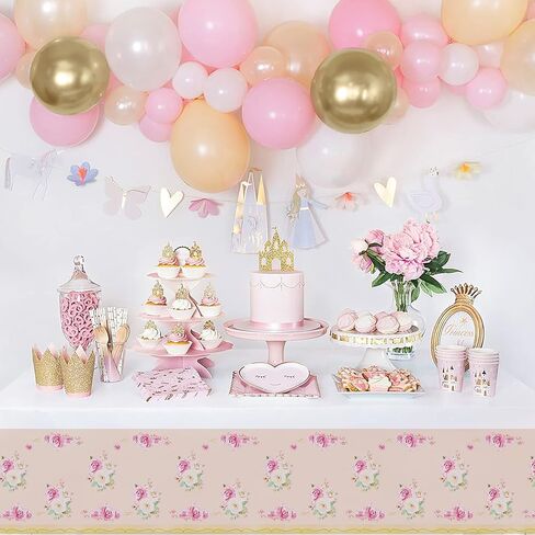 PHOGARY 3 Pieces Tea Party Floral Tablecloth for Party Decoration, Floral Plastic Rectangular Table Covers Flower Tablecloth for Tea Party Dessert Time Girl Birthday Party Supplies in Saudi Arabia
