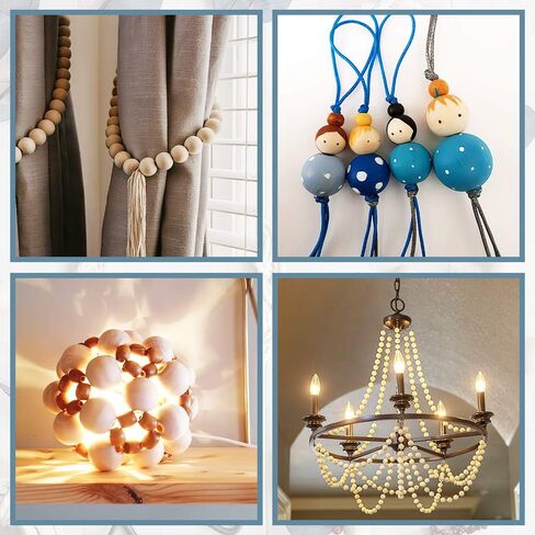 1050 قطعة من الخرز الخشبي غير مكتمل للحرف اليدوية، 7 أحجام كرات خشبية مستديرة طبيعية خرز خشبي فضفاض إكليل كروي مع فاصل خرز لصنع المجوهرات DIY (6 مم/8 مم/10 مم/12 مم/ 14 مم/ 16 مم/ 20 مم/ 20 مم) in Kuwait