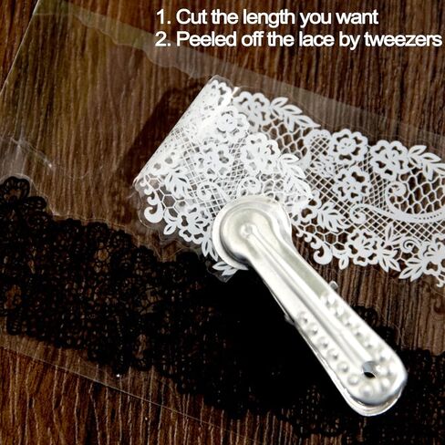 شريط دانتيل PET عتيق من PrettyLife 2 لفات 4 أنماط أبيض وأسود وزهور ذاتية اللصق من الدانتيل لسجل القصاصات ومخططي المجلات وإطار الصور وحرف دعوة الزفاف DIY (أسود أبيض -2) in Kuwait