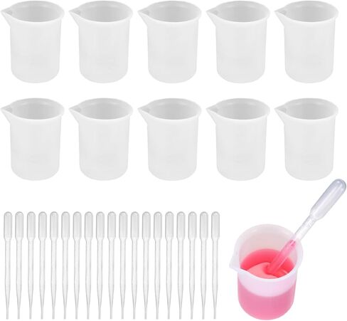 10 قطع من اكواب قياس سيليكون لراتنج الايبوكسي، 100 مل لوازم راتنج الايبوكسي، اكواب خلط الايبوكسي غير اللاصقة، قوالب صب الراتنج الايبوكسي، قوالب صنع المجوهرات، مع 20 ماصة in Kuwait