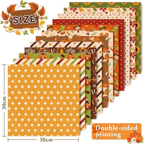 Whaline 24Pcs Fall Pattern Paper 30x30cm Autumn Leaves Fox Turkey Dot Double-Sided Scrapbook Specialty Paper Folded Flat for DIY Decorative Background Card Making Photo Album Junk Journal Decoration in Saudi Arabia
