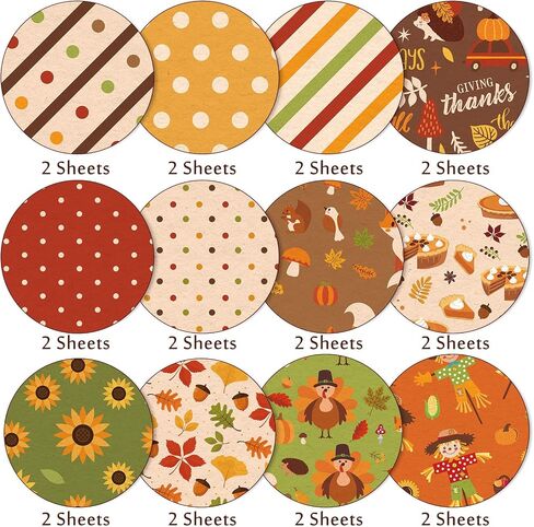 Whaline 24Pcs Fall Pattern Paper 30x30cm Autumn Leaves Fox Turkey Dot Double-Sided Scrapbook Specialty Paper Folded Flat for DIY Decorative Background Card Making Photo Album Junk Journal Decoration in Saudi Arabia
