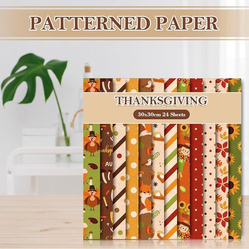 Whaline 24Pcs Fall Pattern Paper 30x30cm Autumn Leaves Fox Turkey Dot Double-Sided Scrapbook Specialty Paper Folded Flat for DIY Decorative Background Card Making Photo Album Junk Journal Decoration in Saudi Arabia