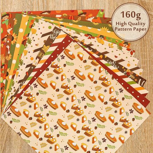 Whaline 24Pcs Fall Pattern Paper 30x30cm Autumn Leaves Fox Turkey Dot Double-Sided Scrapbook Specialty Paper Folded Flat for DIY Decorative Background Card Making Photo Album Junk Journal Decoration in Saudi Arabia