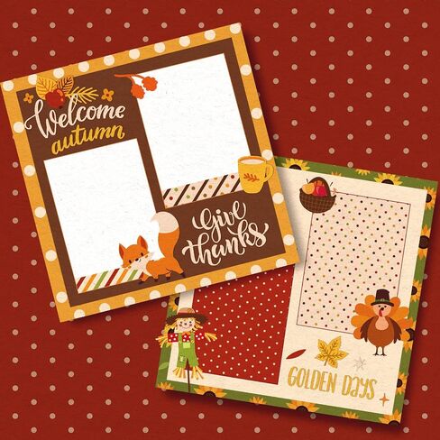 Whaline 24Pcs Fall Pattern Paper 30x30cm Autumn Leaves Fox Turkey Dot Double-Sided Scrapbook Specialty Paper Folded Flat for DIY Decorative Background Card Making Photo Album Junk Journal Decoration in Saudi Arabia