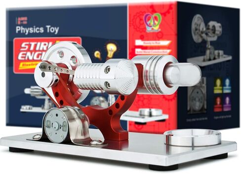 محرك DjuiinoStar بالهواء الساخن، هيكل معدني صلب، مولد كهرباء (إضاءة LED ملونة)، محرك My First Stirling in Kuwait