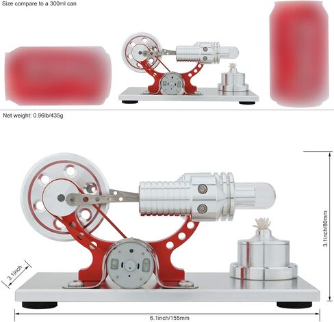 محرك DjuiinoStar بالهواء الساخن، هيكل معدني صلب، مولد كهرباء (إضاءة LED ملونة)، محرك My First Stirling in Kuwait