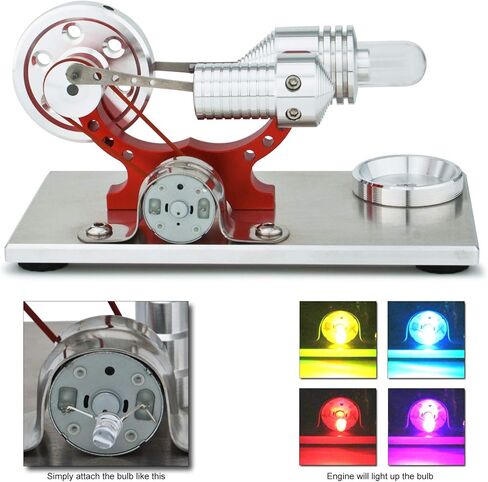 محرك DjuiinoStar بالهواء الساخن، هيكل معدني صلب، مولد كهرباء (إضاءة LED ملونة)، محرك My First Stirling in Kuwait