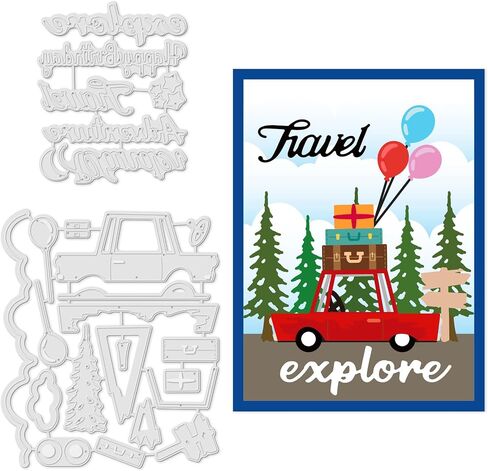 INFUNLY 2Pcs Travel Bag Cutting Dies Car Metal Die Cuts for Card Making Balloon Die Cutters Tree Die Cutting Text Sign Die Cut Embossing Stencils for DIY Scrapbooking Album Photo Paper Crafts Decor in Saudi Arabia