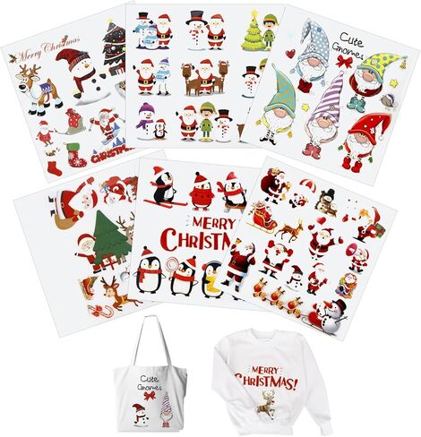 6 أوراق عيد الميلاد الحديد على النقل، لطيف عيد الميلاد الحديد على بقع للنسيج ثلج الأيائل سانتا كلوز ملصقات نقل الحرارة يزين للملابس DIY in Kuwait