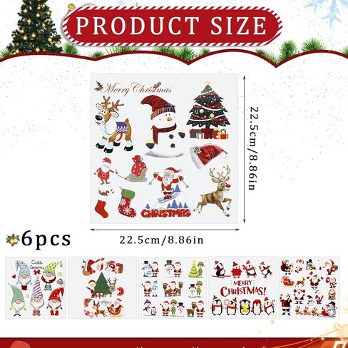 6 أوراق عيد الميلاد الحديد على النقل، لطيف عيد الميلاد الحديد على بقع للنسيج ثلج الأيائل سانتا كلوز ملصقات نقل الحرارة يزين للملابس DIY in Kuwait