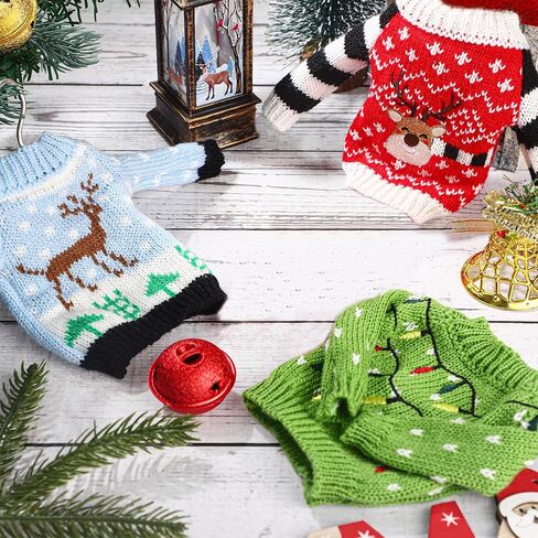 Aoriher Christmas Elf Accessories Christmas Clothes Accessory Sweater Set Elf Doll Knitted Clothing Elk Christmas Tree Snowflake Print Christmas Accessory Set for Elf Doll Decor (3, Fresh Style) in Saudi Arabia