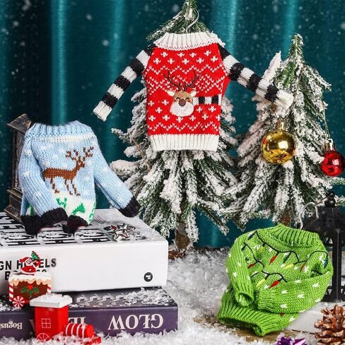 Aoriher Christmas Elf Accessories Christmas Clothes Accessory Sweater Set Elf Doll Knitted Clothing Elk Christmas Tree Snowflake Print Christmas Accessory Set for Elf Doll Decor (3, Fresh Style) in Saudi Arabia