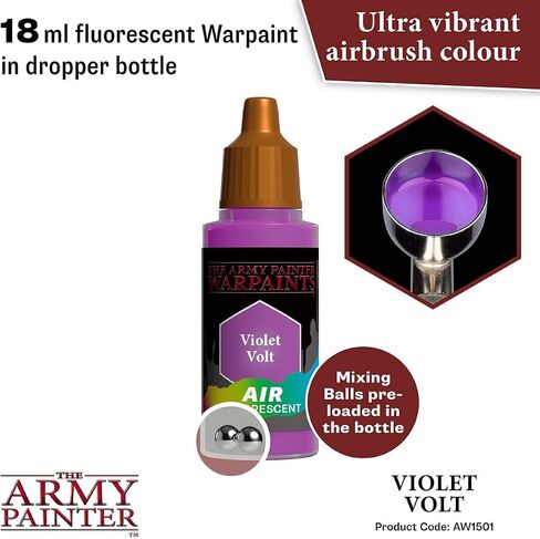 The Army Painter Warpaint Air Fluorescent Violet Volt - Acrylic Non-Toxic Heavily Pigmented Water Based Paint for Tabletop Roleplaying, Boardgames, and Wargames Miniature Model Painting in Saudi Arabia