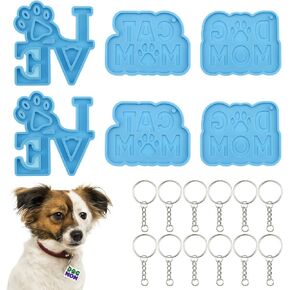 6 عبوات من قوالب الراتنج من السيليكون لصنع سلسلة المفاتيح والقطط والكلاب والقطط والحيوانات الاليفة مع 12 حلقة مفاتيح للقلادات والحرف اليدوية وصناعة المجوهرات in Kuwait