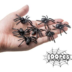 BAINFE 100 Pieces Plastic Spiders Halloween Realistic Plastic Spiders Small Spider Toys Black Fake Spiders Prank Props for Home and Party Decorations