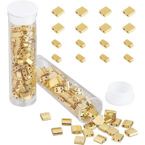 NBEADS 152 Pcs Opaque Glass Tila Beads, Antique Style 2-Hole Glass Pony Beads Rectangle Loose Beads for Christmas Jewelry Design Necklace Bracelet Earring Making, Medium Sea Green