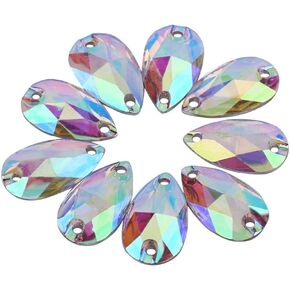 Walfront 200Pcs Teardrop Shaped Flatback Resin Sewing Rhinestone with Double Holes Sew On or Stick On Crafts Decoration (Multi-Color)