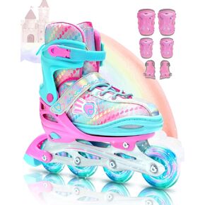 Sportneer 4 Size Adjustable Inline Skates for Girls, Kids Inline Skates Size 12C-9 with Light Up Wheels Roller Blade with Protective Gear Set for Kids Girls Women Beginners Indoor & Outdoor Use in Kuwait