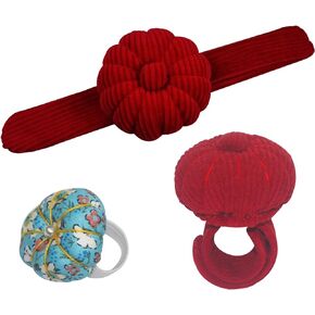 2 Pieces Wrist Pin Cushion with Elastic Strap Pumpkin Pincushions Handcraft Needles Holder Finger Ring Pincushions for Sewing Needlework or DIY Craft (Red)