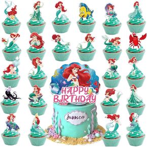 25 قطعة من ديكورات الكيك بتصميم حورية البحر الصغيرة ارييل بتصميم حورية البحر الصغيرة اللطيفة، زينة كب كيك عيد ميلاد بتصميم كرتوني على شكل ارييل للاولاد والبنات in Kuwait