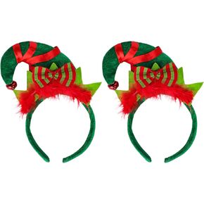 PENINSULA LOVE 2 Pack Christmas Headbands Elf Hat Hair Hoop Xmas Party Hair Bands Elf Cosplay Costume Headwear with Bells