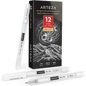 ARTEZA White Gel Pens, Pack of 3, White Rollerball Pens for Artists, Ideal for Drawing and Writing