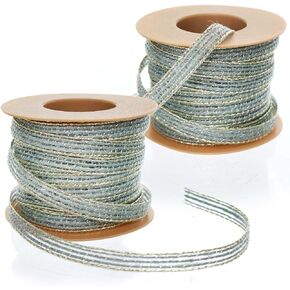 Artsy Crafts 2 Pk 1/4 بوصة شريط خيش لفة 10 ياردات لكل قطعة، شريط خيش غير سلكي لتغليف هدايا عيد الميلاد الخريف ديكور المنزل حرف الزفاف (أخضر)