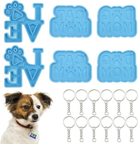 6 عبوات من قوالب الراتنج من السيليكون لصنع سلسلة المفاتيح والقطط والكلاب والقطط والحيوانات الاليفة مع 12 حلقة مفاتيح للقلادات والحرف اليدوية وصناعة المجوهرات in Kuwait