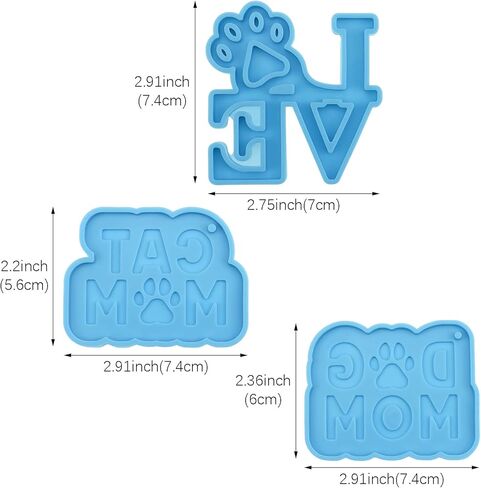 6 عبوات من قوالب الراتنج من السيليكون لصنع سلسلة المفاتيح والقطط والكلاب والقطط والحيوانات الاليفة مع 12 حلقة مفاتيح للقلادات والحرف اليدوية وصناعة المجوهرات in Kuwait
