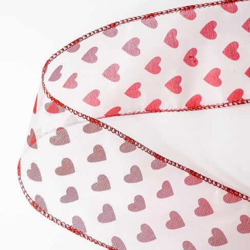 ترايكو أورجانزا مع شريط سلكي على شكل قلب أحمر لامع لديكور المنزل، تغليف الهدايا، الحرف اليدوية، 2.5 بوصة × 10 ياردات × 1 لفة in Kuwait